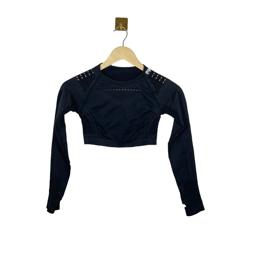 Gymshark Glow Long Sleeve Seamless Mesh Crop Top in Black Size S - Image 5