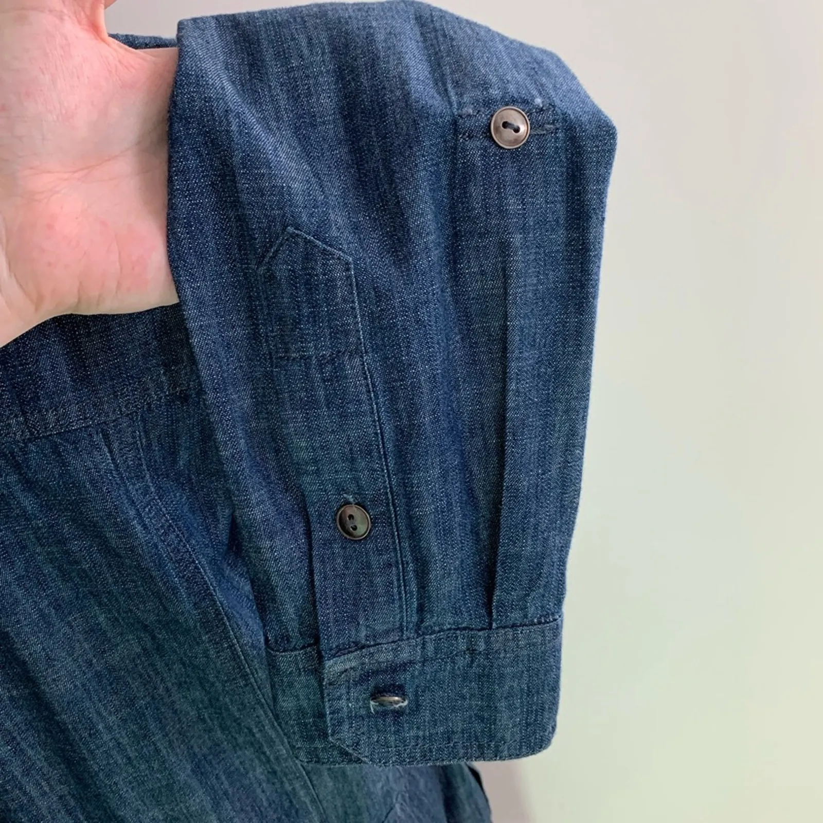 CJ Banks Blue Chambray Denim Look Shirtdress Button Front Drawstring Tab Sleeves Size 14W - Image 5