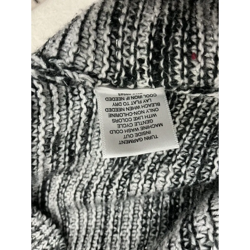Womans NY & Co Small Black White Open Knit Shimmering Cowl Neck Sweater - Image 5