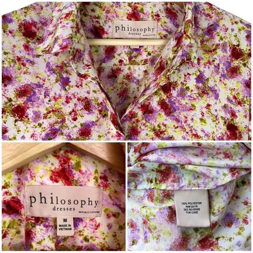 Philosophy Long Sleeve Drop Waist Floral Print Mini Shirt Dress - M | Medium - Image 11