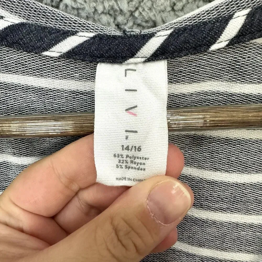 Livi tunic top womens 16 blue striped hoodie‎ high low nautical active beachy - Image 2