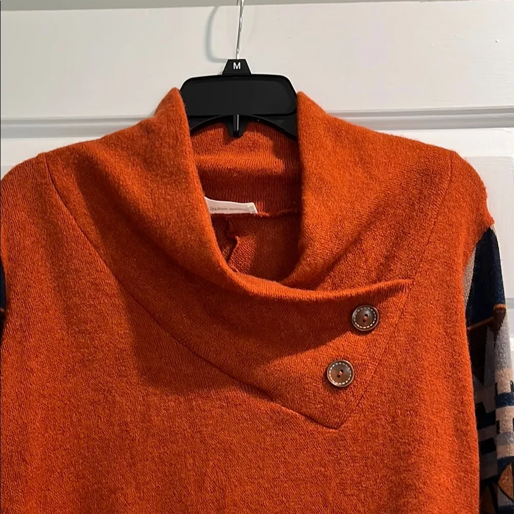 Style Rack Orange Cowl Neck Sweater with Patterned Sleeves - Image 3