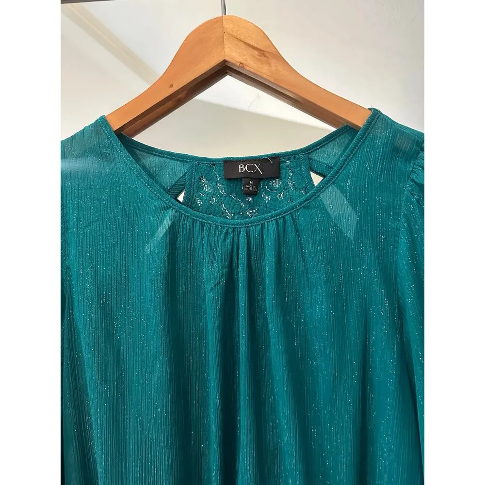 BCX Green Blouse Size Medium‎ Shimmery - Image 2