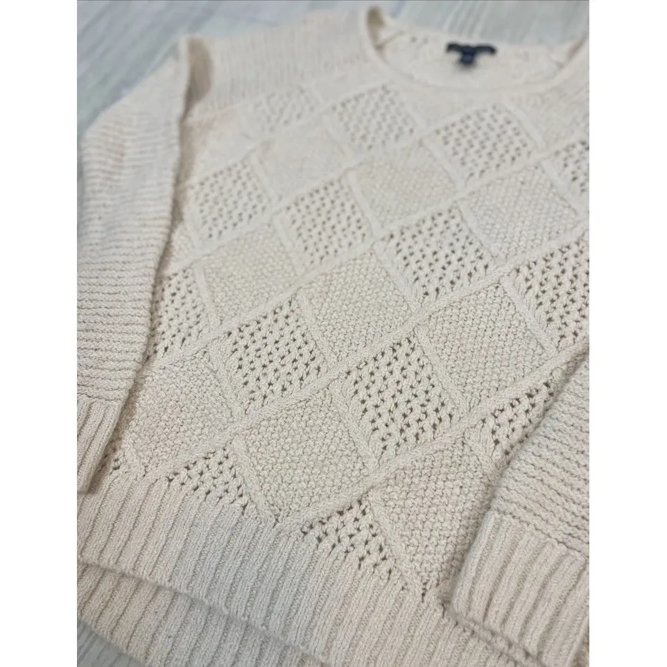 AMERICAN EAGLE Women's Sweater Crewneck Pullover Cream Cable Knit Size M - Image 15