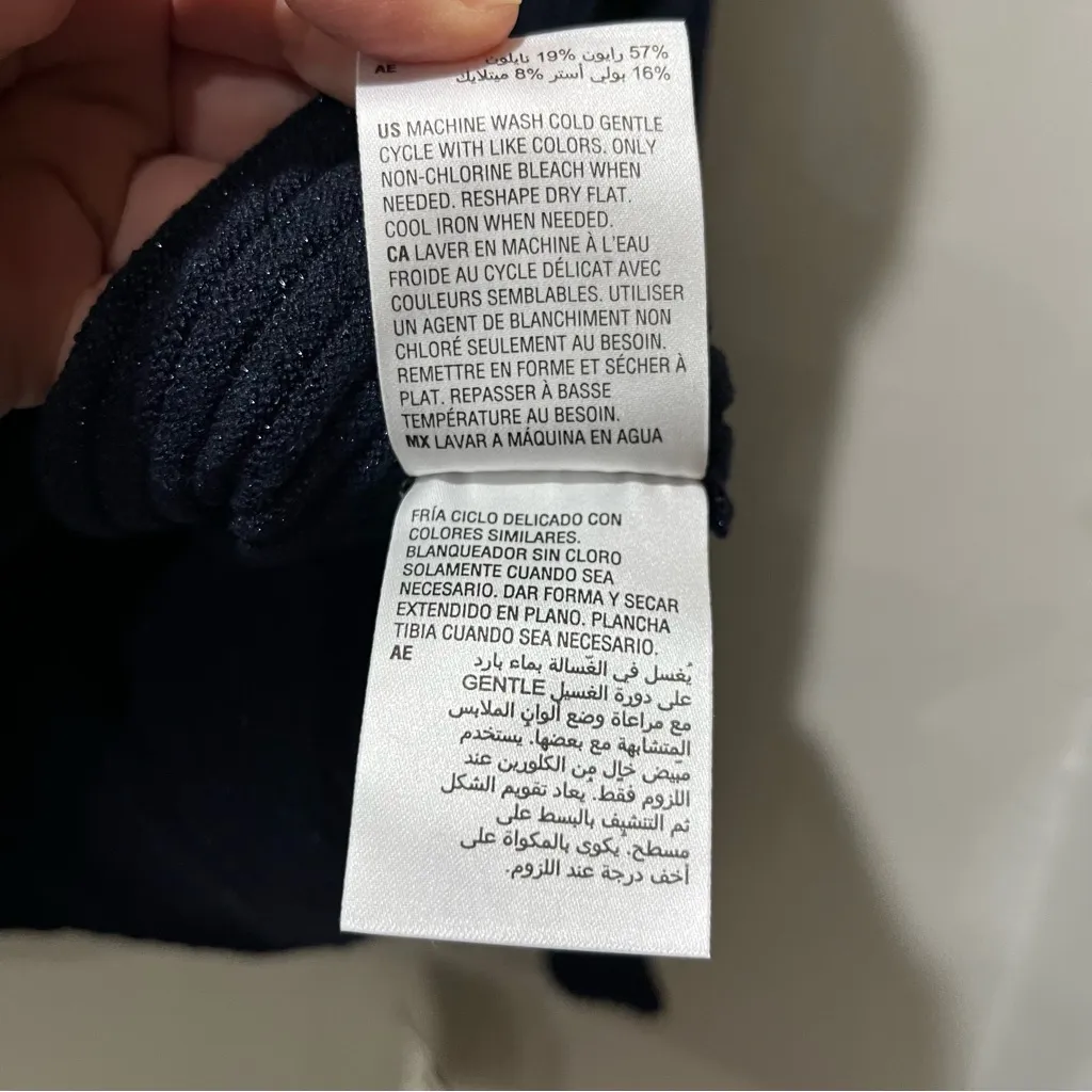 Alfani Sweater Womens Size Large Navy Blue Ribbed Metallic Knit Long Sleeve New - Image 7