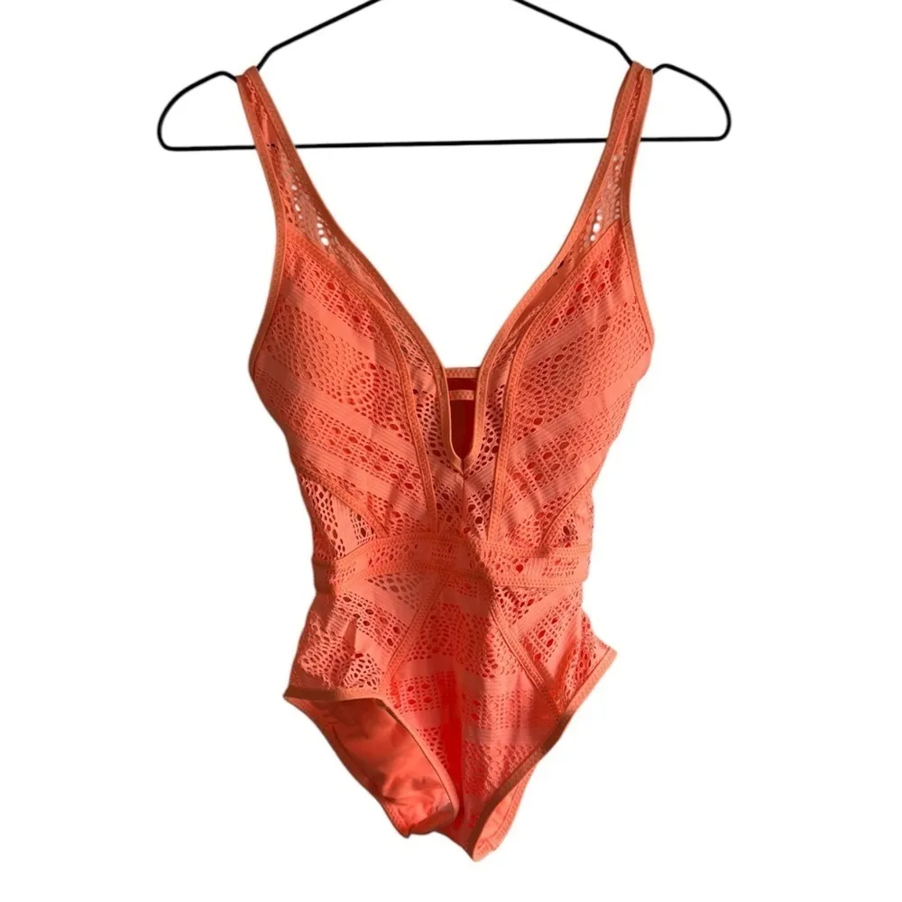 Becca Nectar Color Play One Piece XS‎ Coral Plunge Swimsuit - Image 4