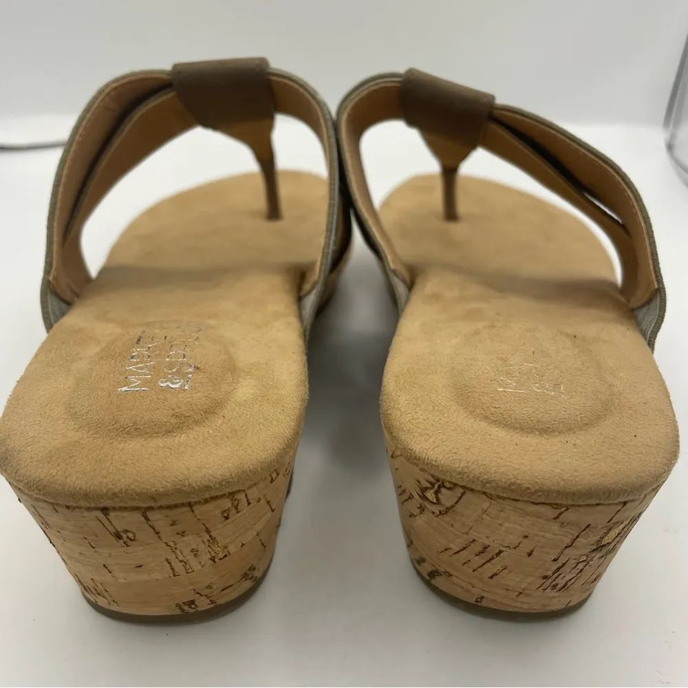 cork stripped comfy brown wedge sandals women Size 6.5 - Image 3