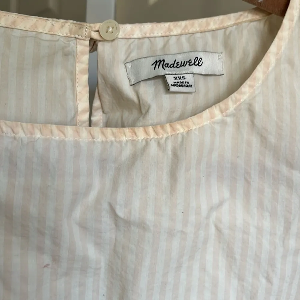 Madewell Pastel Pink Striped Short Top Long Bell Sleeves Keyhole Back Size XXS - Image 3