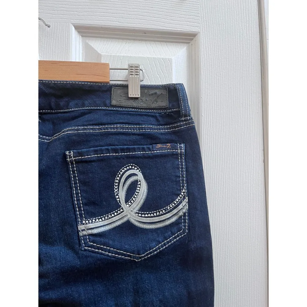 Seven7 Blue Faux Gem Embellished Pockets Mid Rise Boot Cut Jean Size 32 Long - Image 6