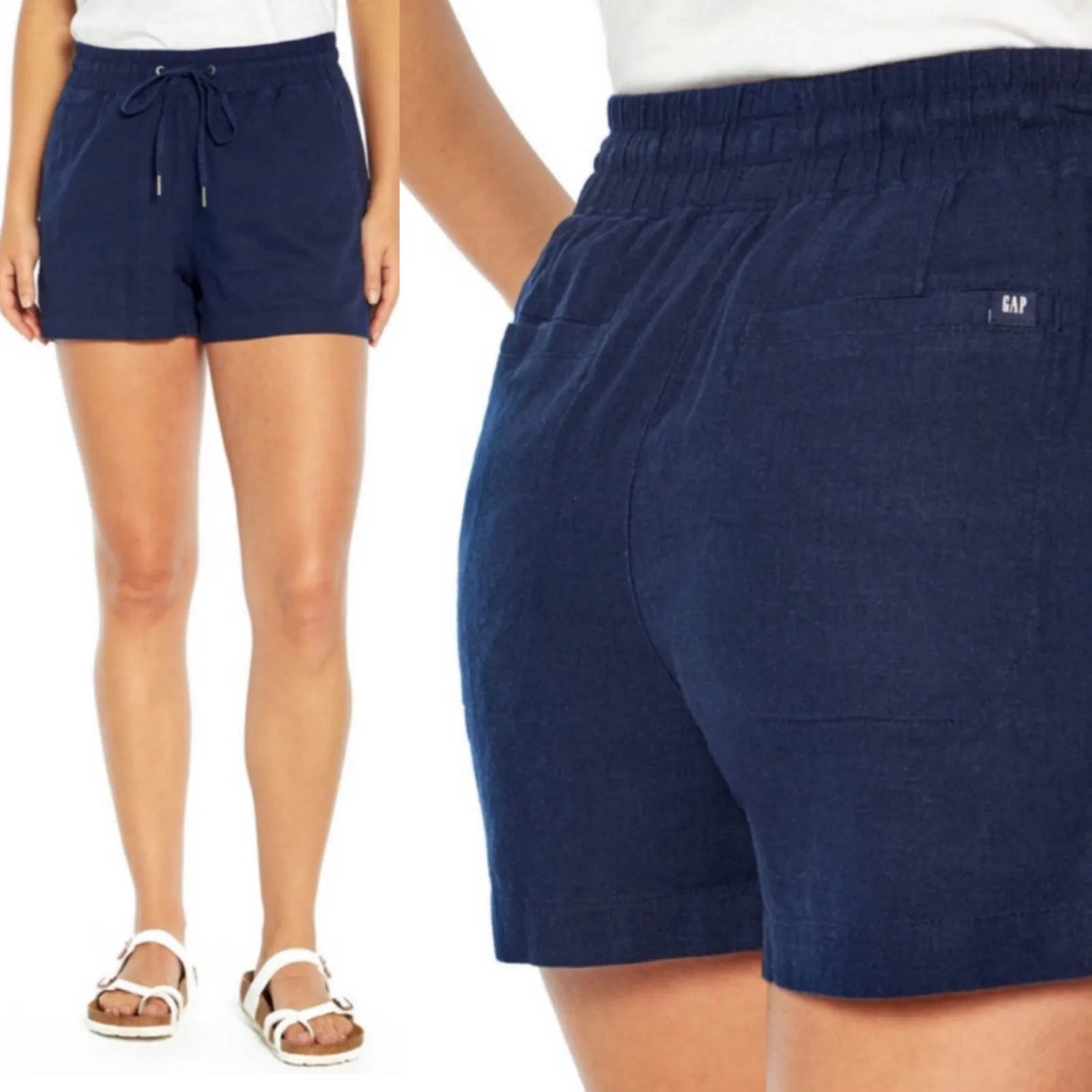 GAP Linen Blend Pull on Shorts Navy Blue Women's XS 3.5" Coastal Casual Modest - Image 3