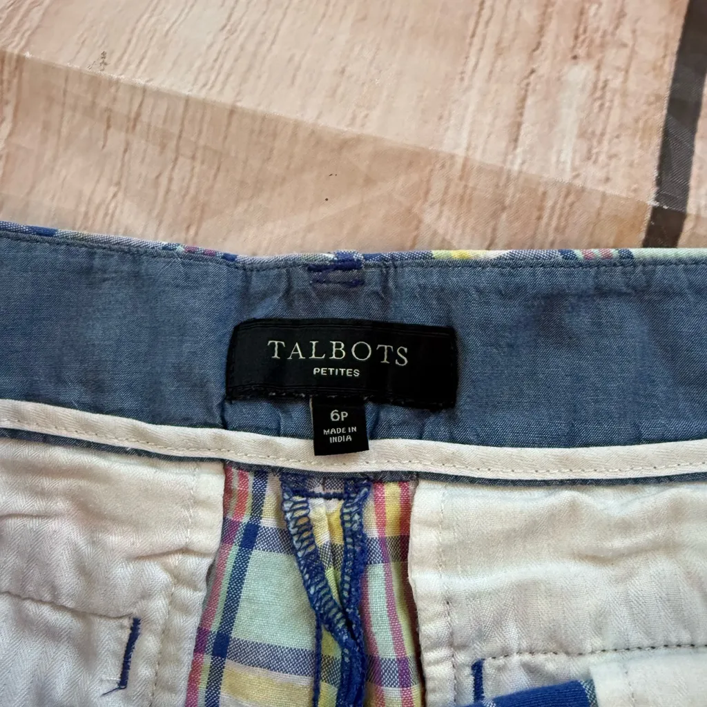 Talbots Size 6P Women's Perfect Shorts Blue Pink Plaid Linen Cotton Petite - Image 7