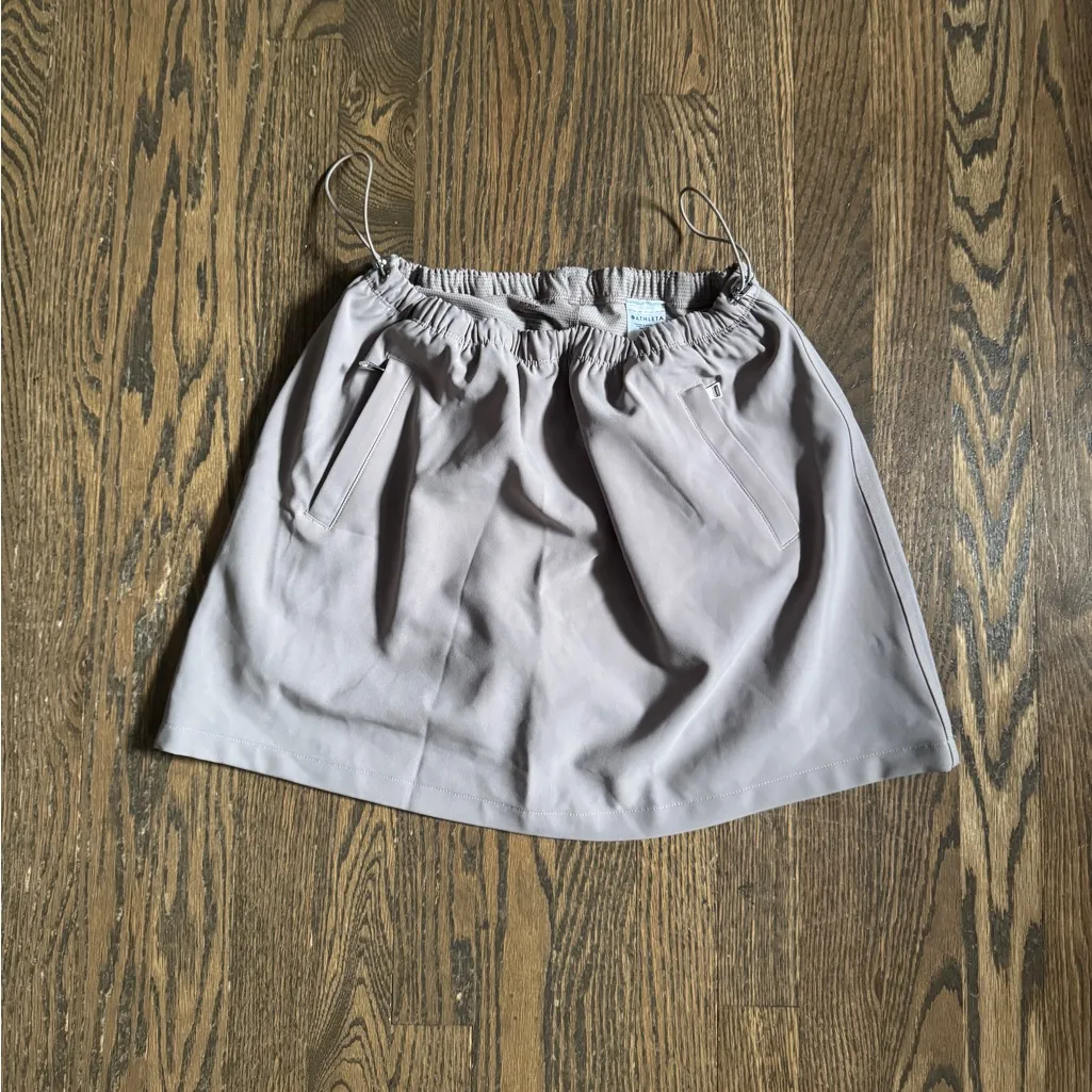 Athleta mushroom brown adjustable cinch waist zipper pocket mini tennis skort - Image 3