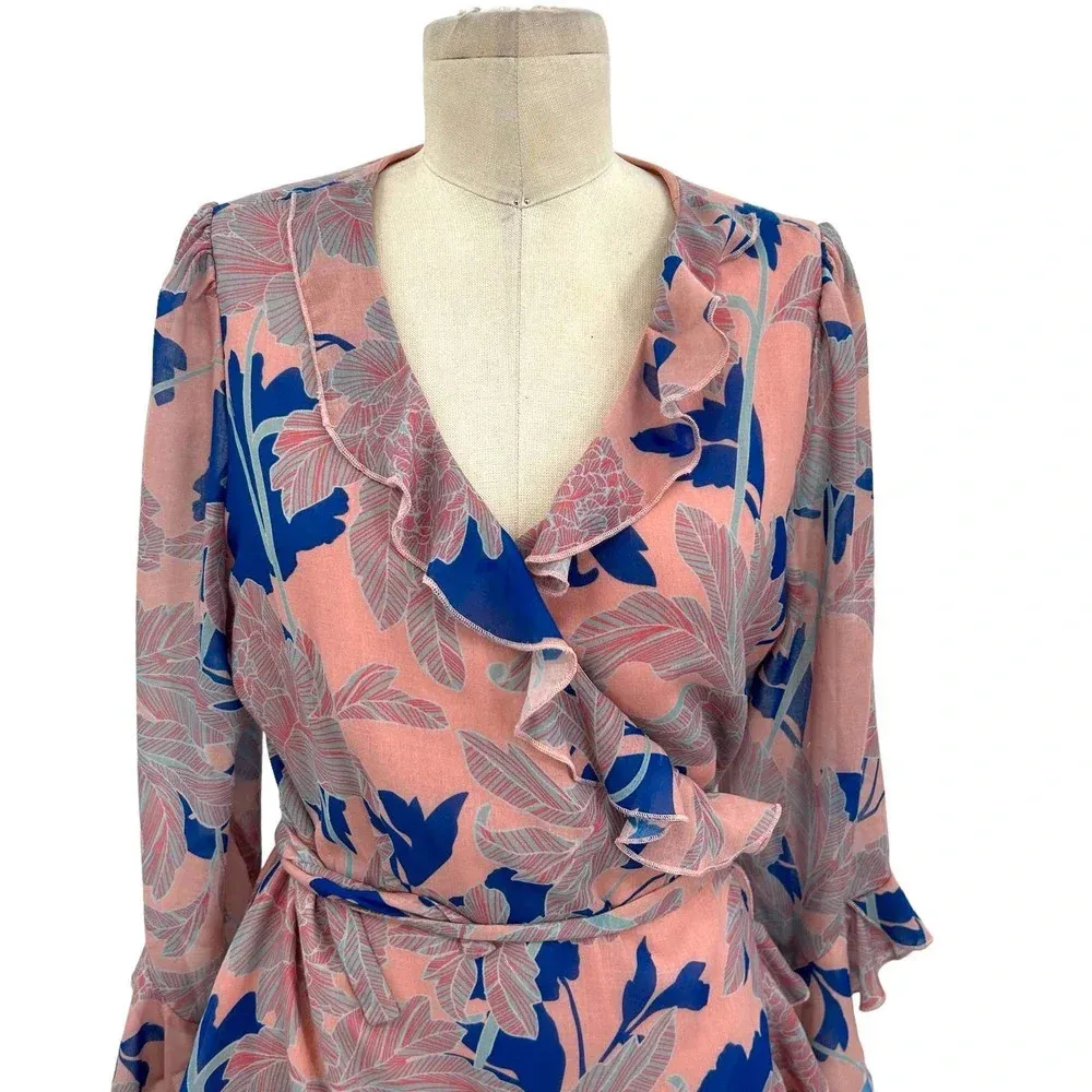 Red‎ Carter Tessa Floral-Print Wrap Dress Pink Blue Size Large - Image 4