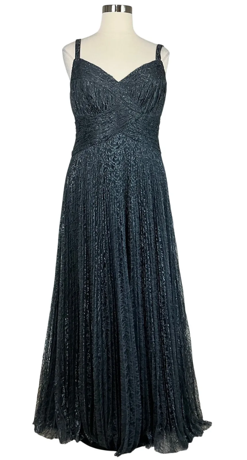 JS Collections Sequin Lace Pleated Long A-Line Evening Gown Gray Size 16W Dress - Image 1