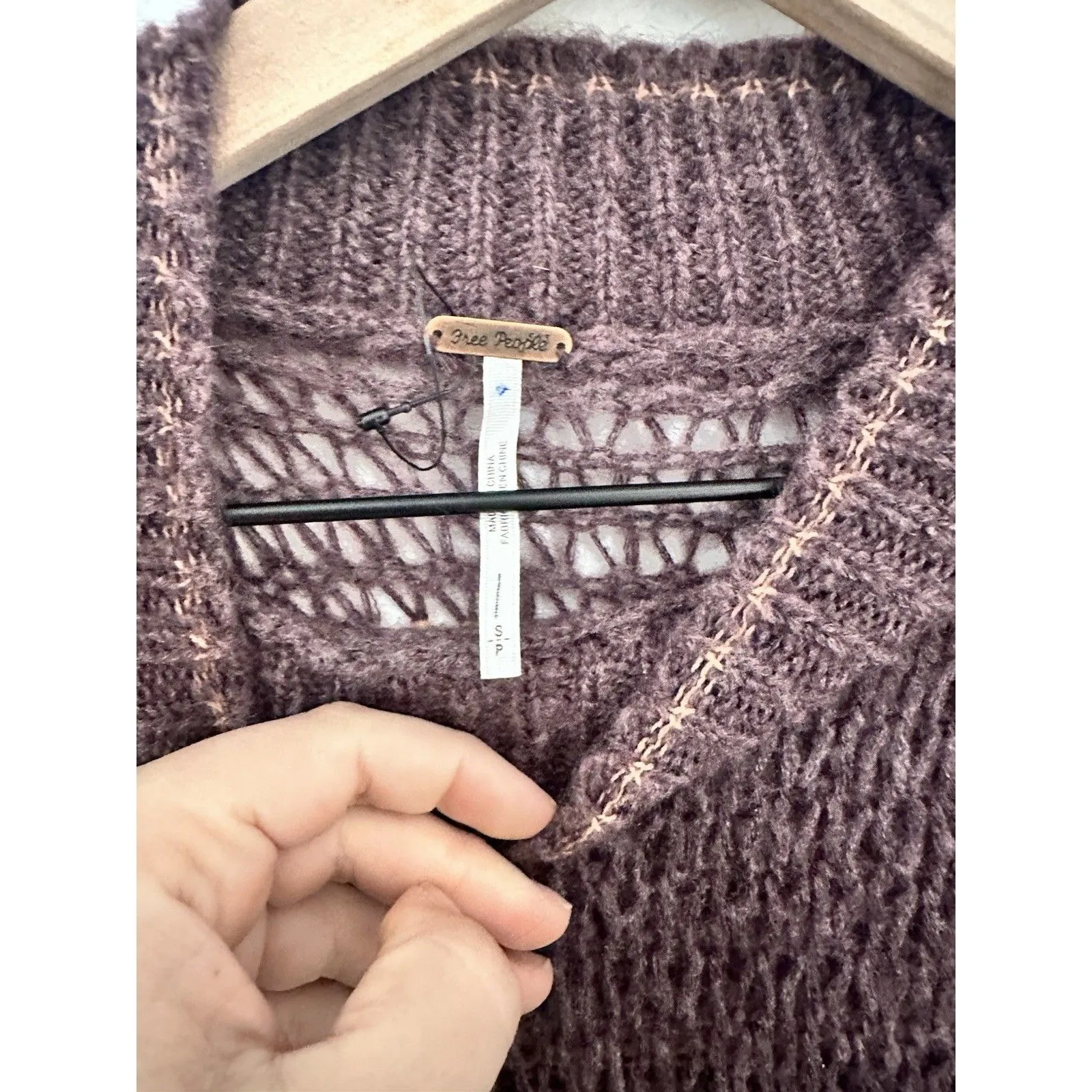 Free People Float On Peplum Tunic Sweater BlackBerry Purple Stripes Sz Small - Image 6