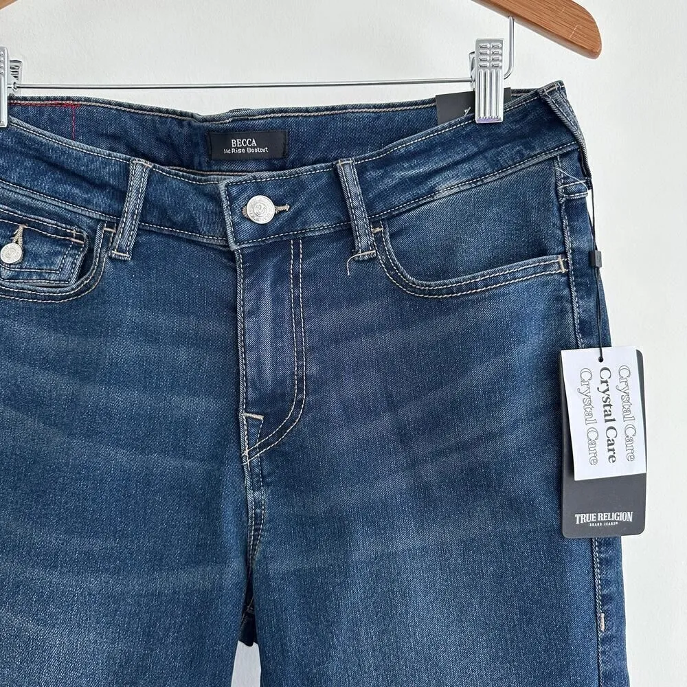 True Religion Jeans Womens 31 Becca Mid Rise Bootcut Crystal Flap Dark Glacial - Image 6