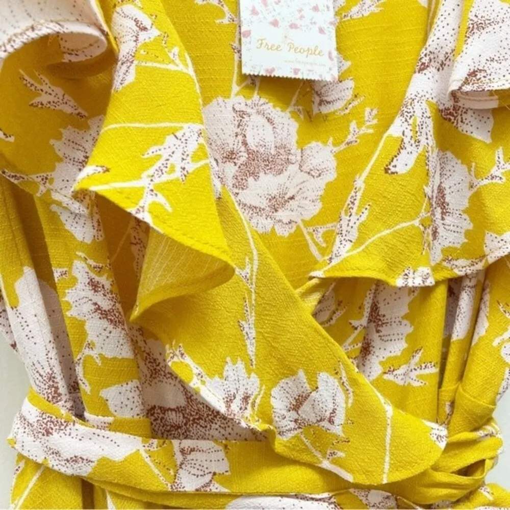 NWT Free People French Quarter Dress Yellow & White Ruffled Mini Size Medium NEW - Image 12