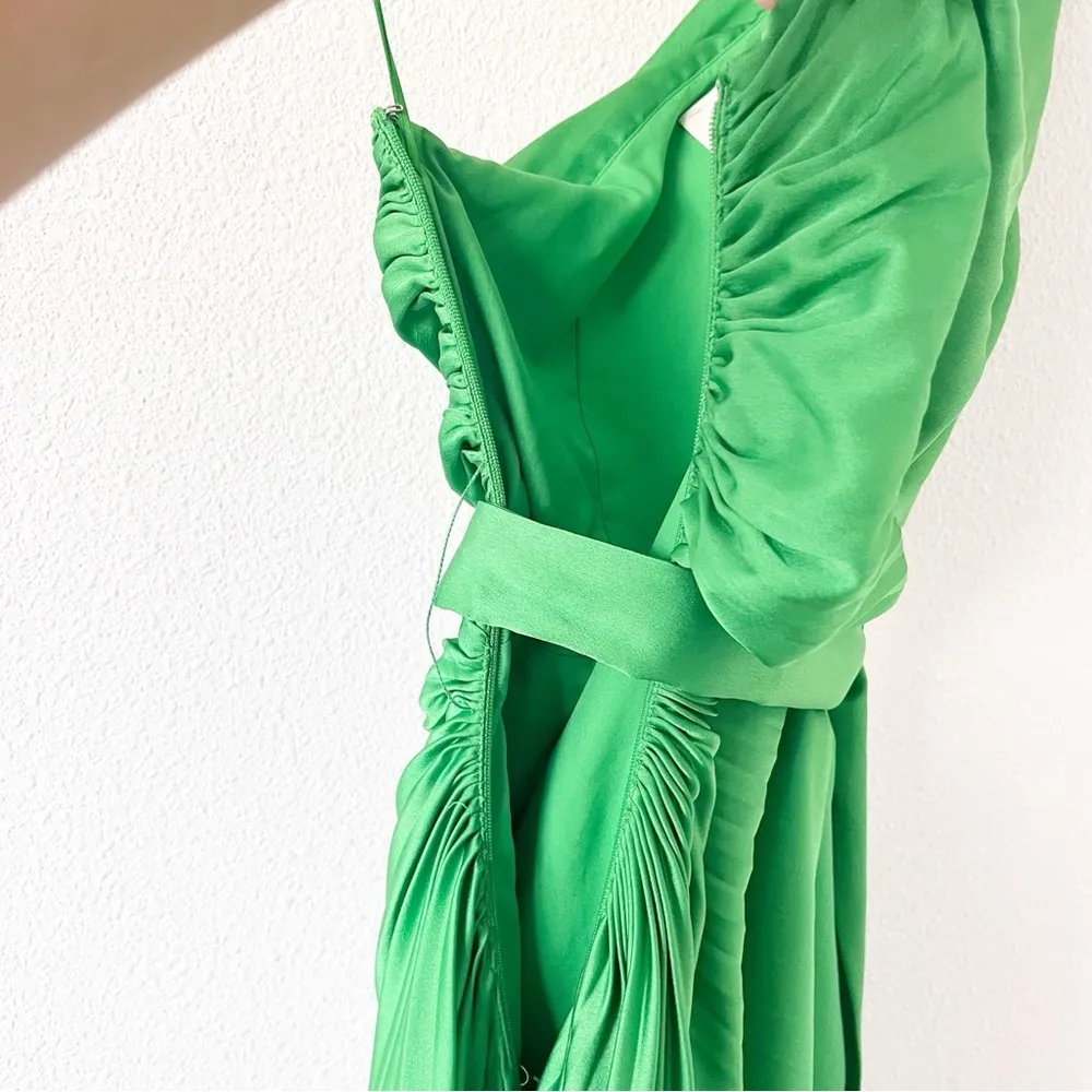 Milly Estelle Estelle Pleated Satin One-Shoulder Maxi Dress in Green - Image 7
