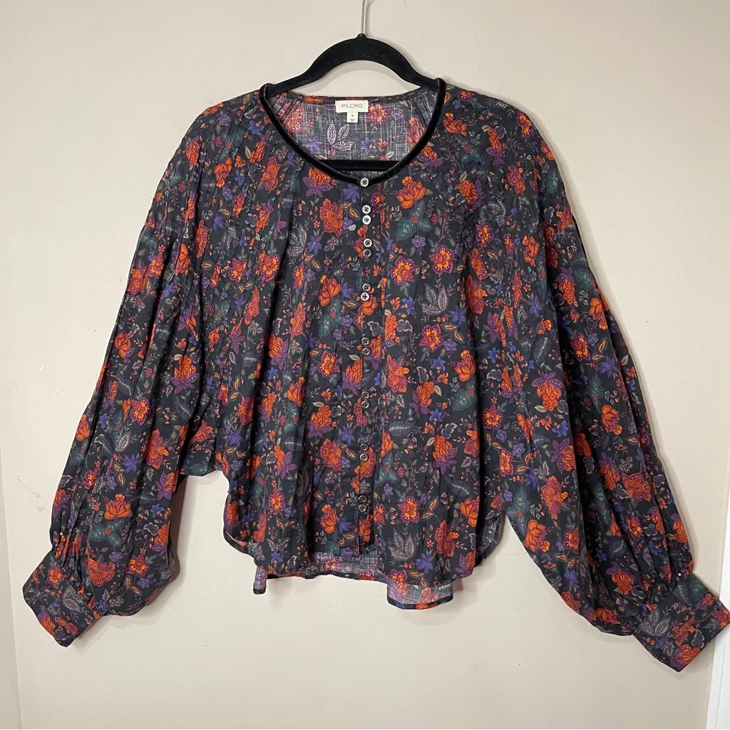 PILCRO The Sidney Batwing Floral Blouse: Button Loop Edition, Medium - Image 4