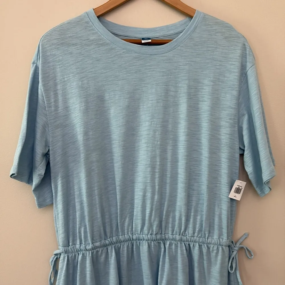 Old Navy T Shirt Dress Waist-Defined Short Sleeve Slub-Knit Mini Blue Large Tall - Image 4