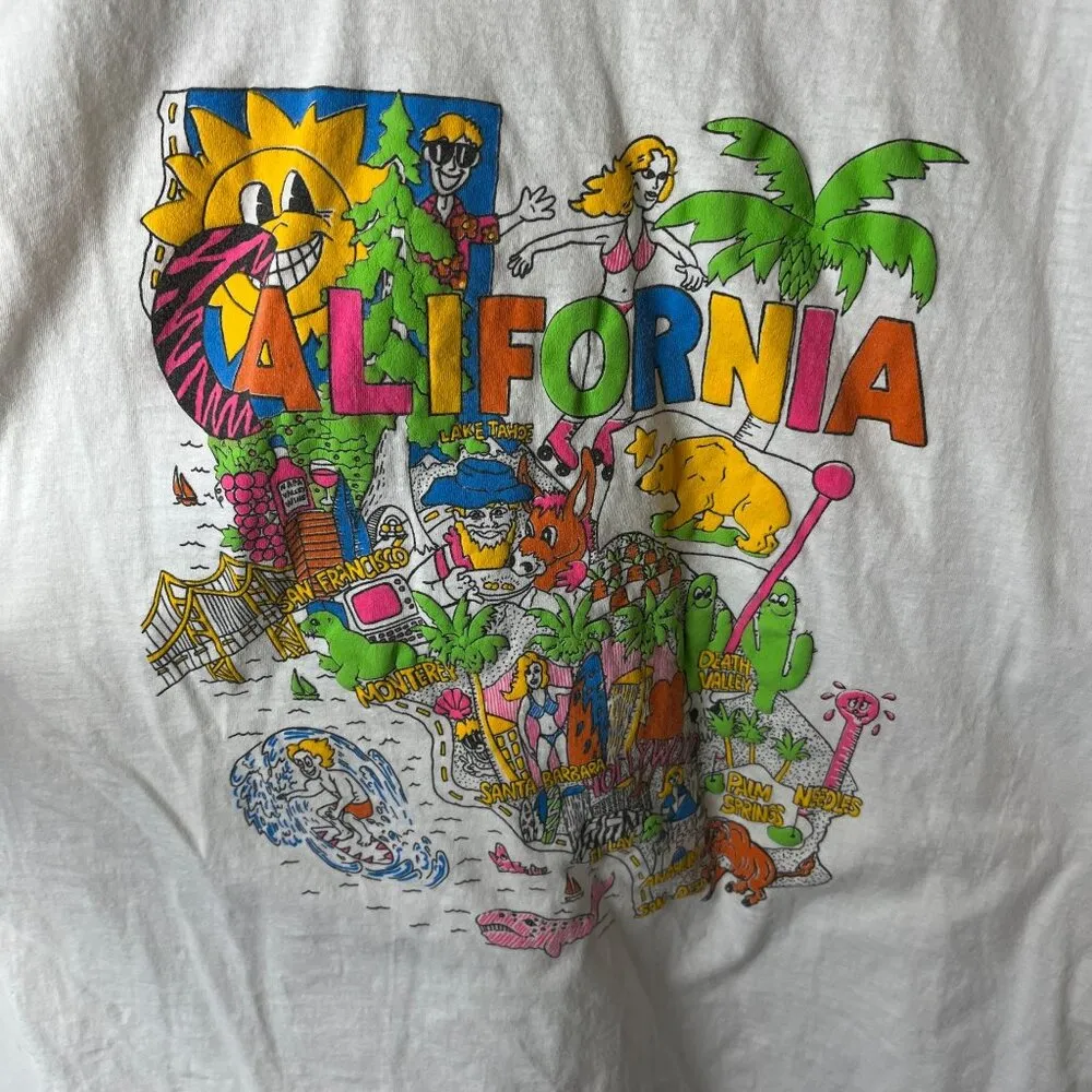 California T Shirt Vintage 90s White Large L Graphic Tee - Image 7