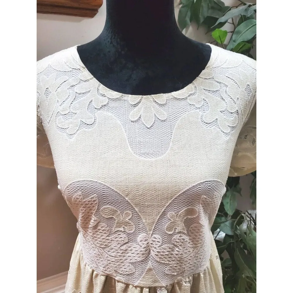 Old Navy Women's Ivory Cotton Round Neck Short Sleeve Knee Length Dress Size S - Image 2