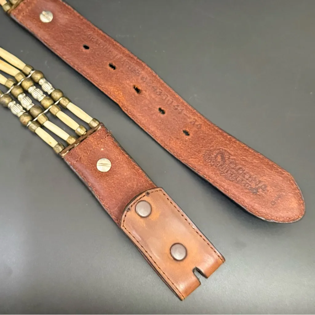NOCONA Genuine Leather Beaded Bone & Conch Western Bohemian Belt NO BUCKLE Brown - Image 14