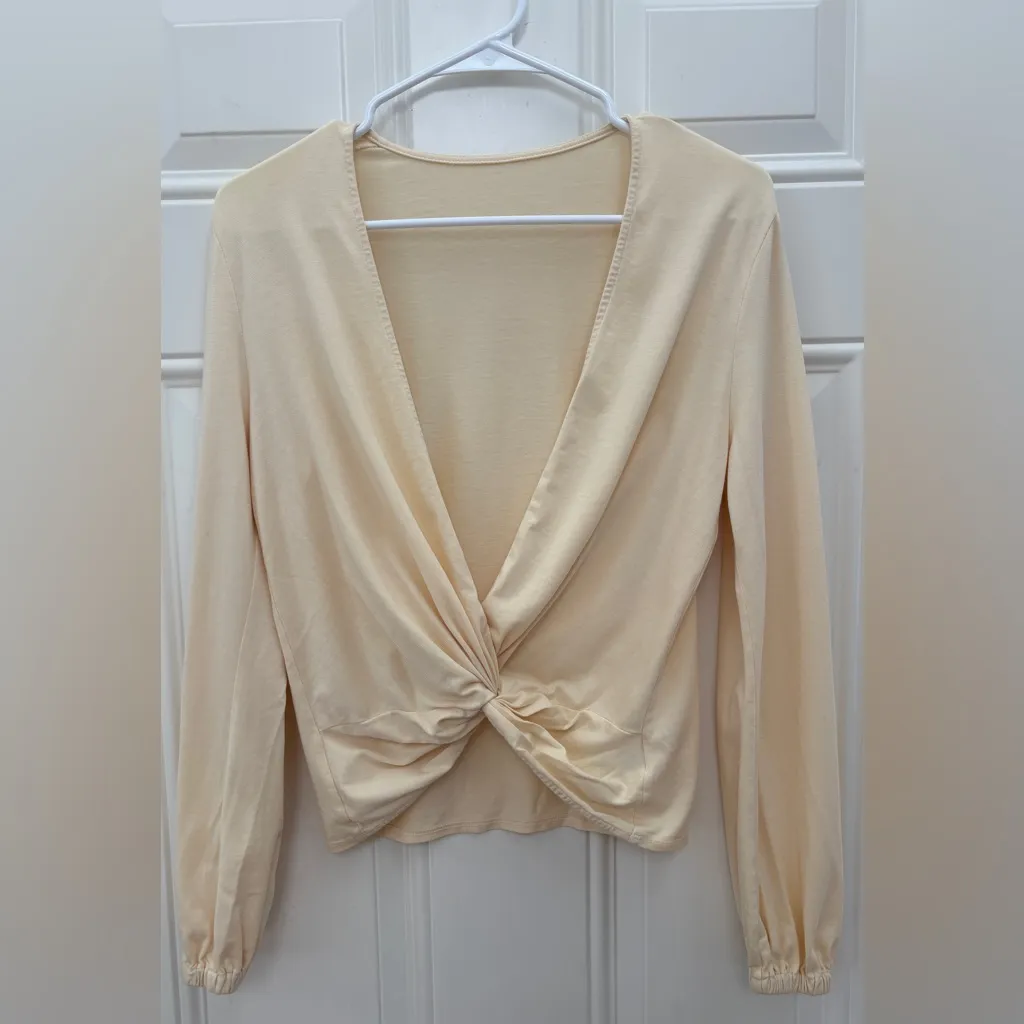 NWOT Ag Adriano Goldschmied Women S Yellow Cream Knit Twist Blouse Long Sleeves - Image 2