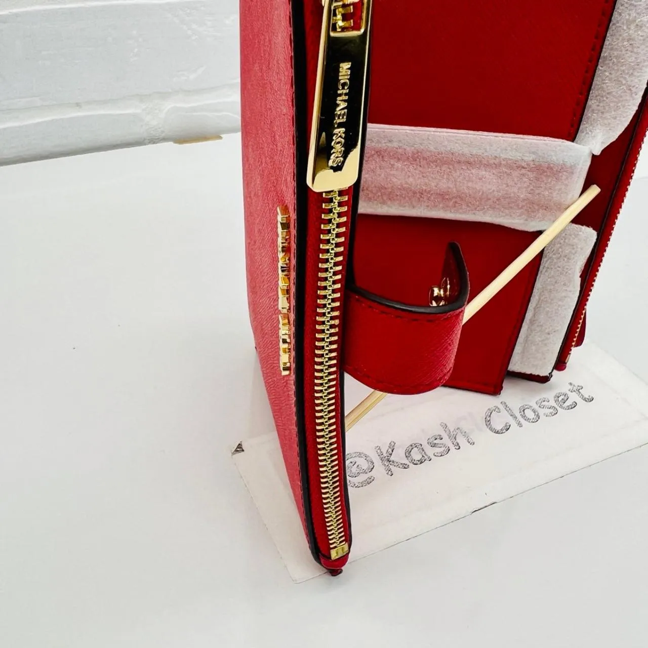 Michael Kors Bright Red Double Zip Wristlet Wallet - Image 6