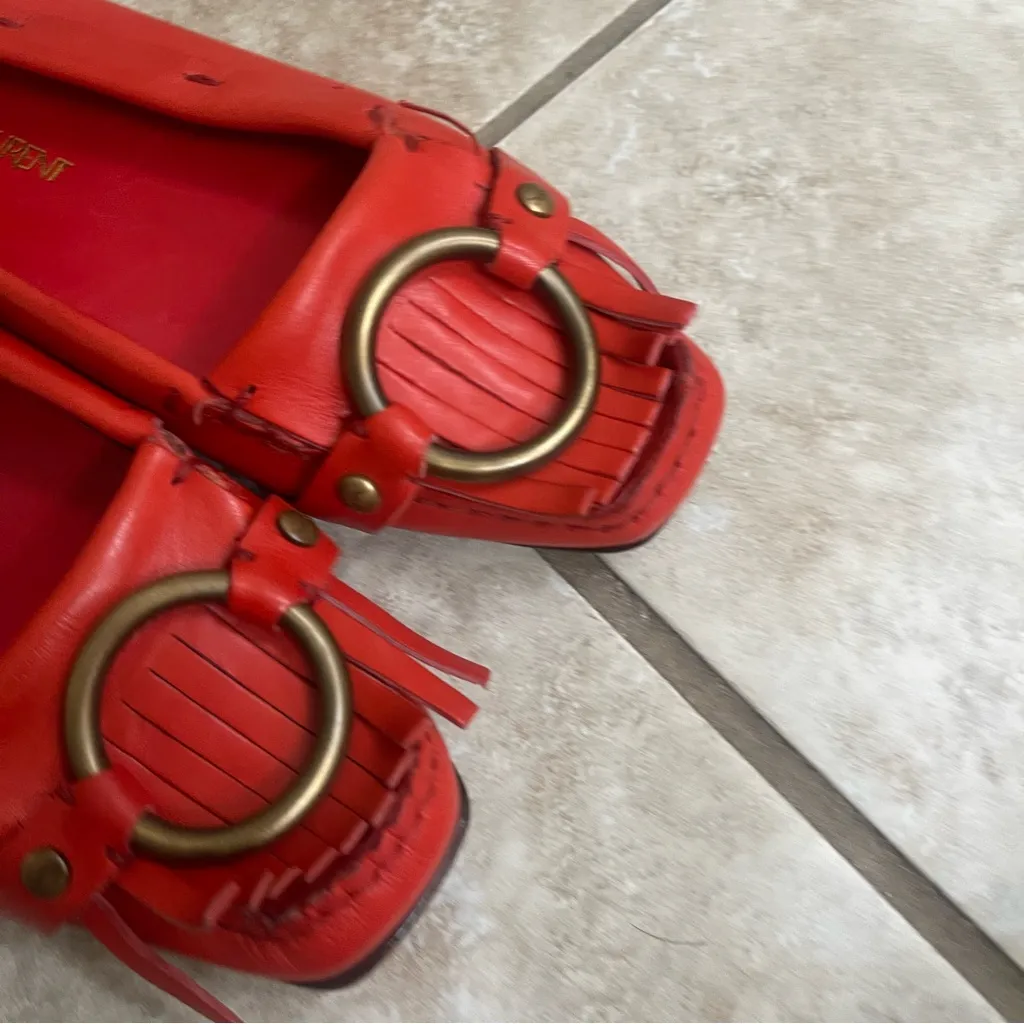 Rare Womens YSL Yves Saint Laurent Red Leather Flats Loafers Size‎ 37/ US 7 Size undefined - Image 14