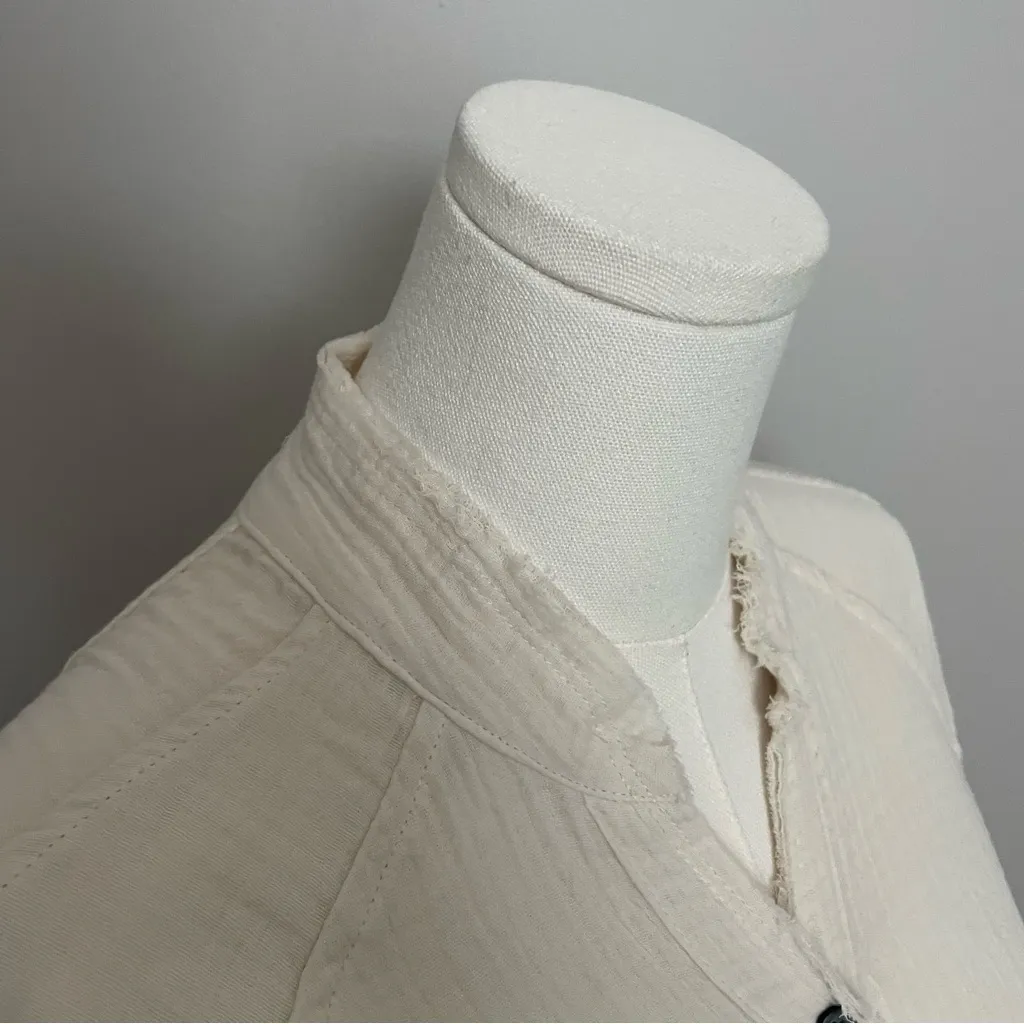 Urban Daizy Tunic Top Coverup Gauze Raw Hem Pockets Cotton Lounge Travel Cream Size M - Image 7