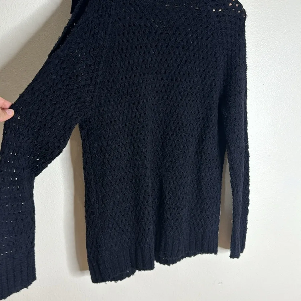 St. John Silk Bow Black Cotton Open Knit Sweater Small Round Neck Long Sleeve - Image 10