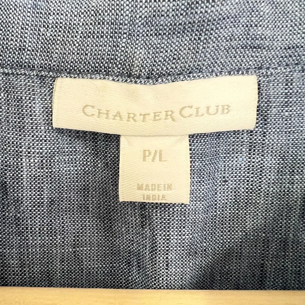 Charter Club Women Ric-Rac-Trim Linen Tunic Top Blue White Sleeveless Size Large - Image 4