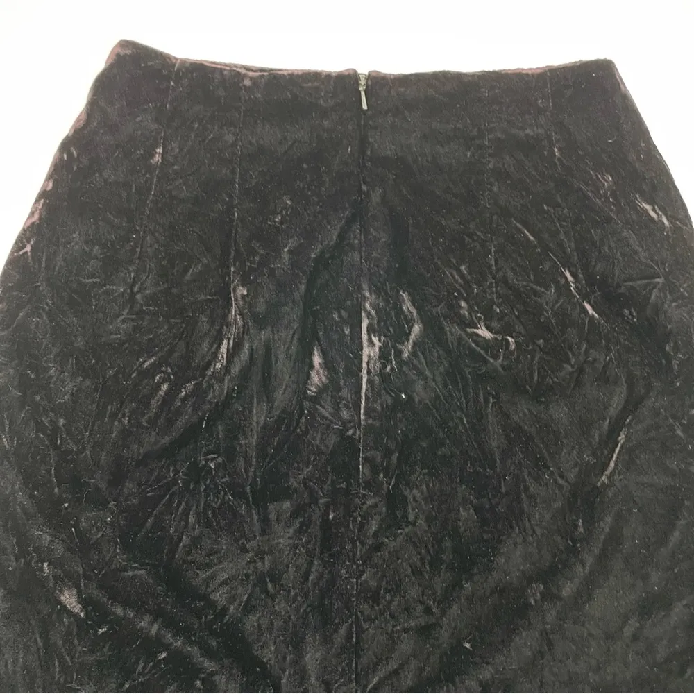 Vintage Crushed Velvet Skirt Pencil 90s Goth Black Retro Moody Glamour Date Chic Size XXS - Image 4