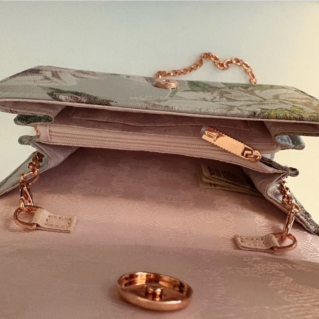 Ted Baker London Erika Jacquard gray rose gold evening crossbody shoulder bag - Image 12