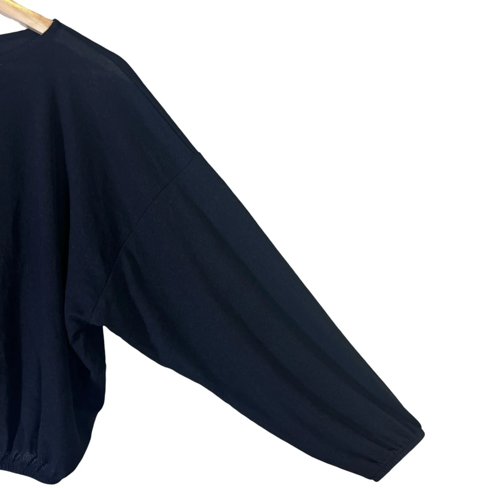 Zara Dolman Sleeve Elastic Hem Knit Top Womens S Black Minimalist Soft Blouson - Image 4