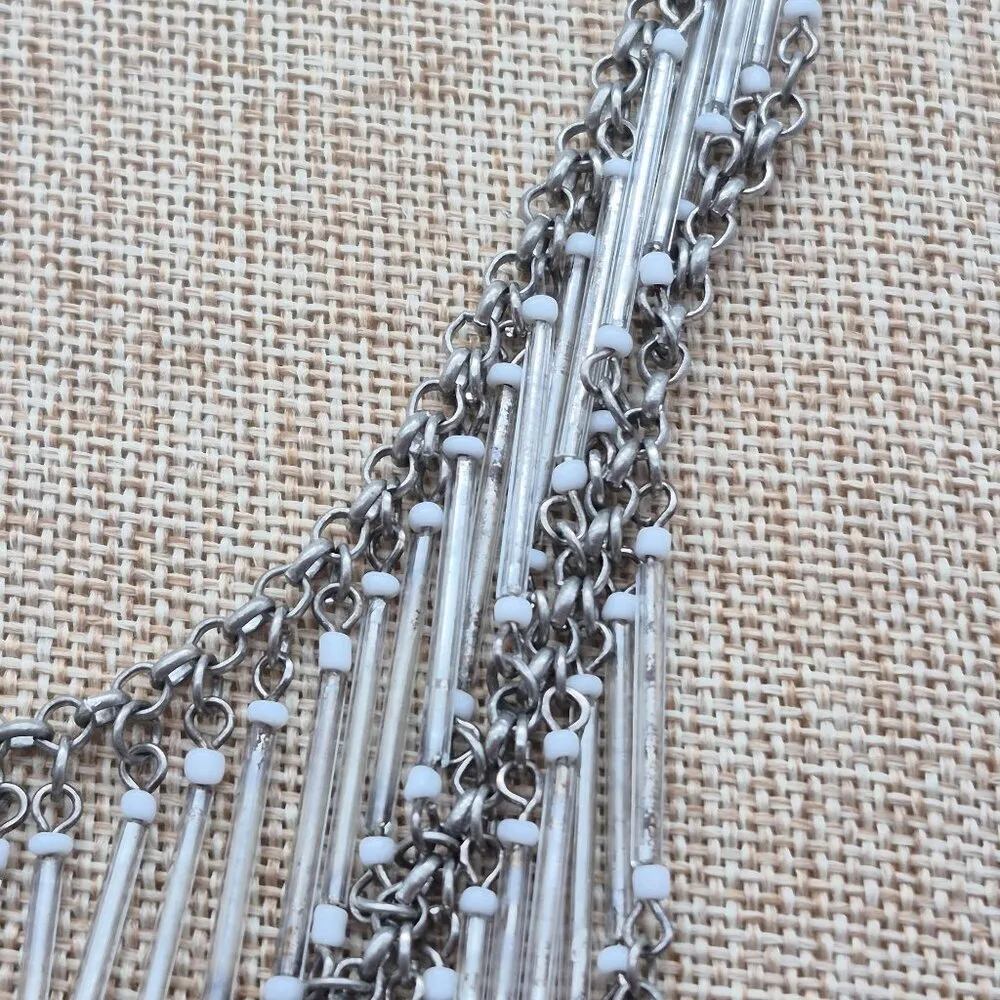 NY Signed Silver Tone Layered Cascade Statement Bib Collar Necklace 16" to 19" - Image 4