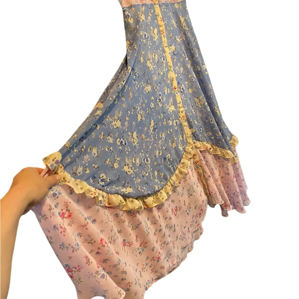 EVIE Anthropologie Blue & Pink Asymmetrical Tiered Sundress Fairy Costume Size XS - Image 6