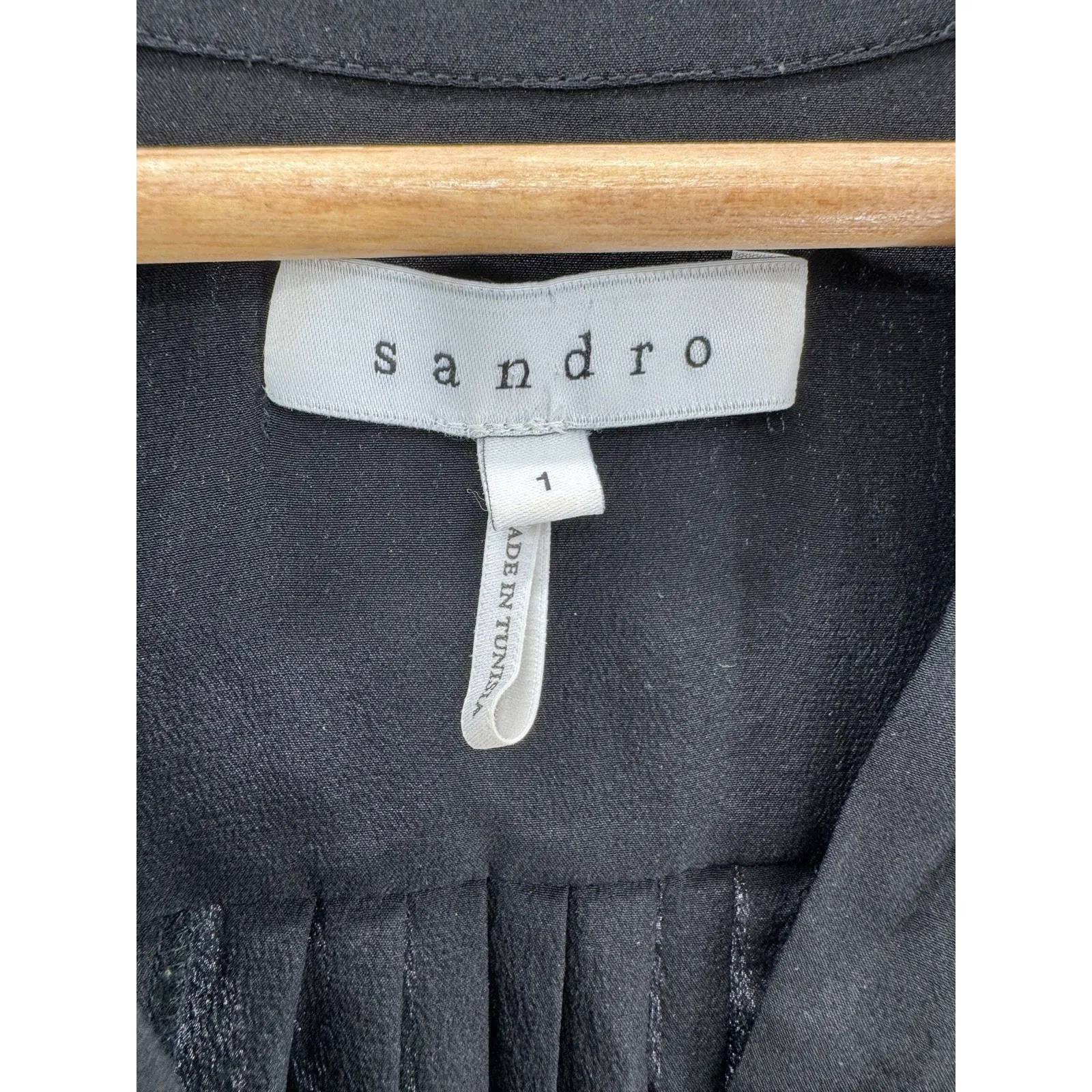 Sandro Paris Black Silk Lace Panel Blouse Small Long Sleeve Pleated Back‎ - Image 4