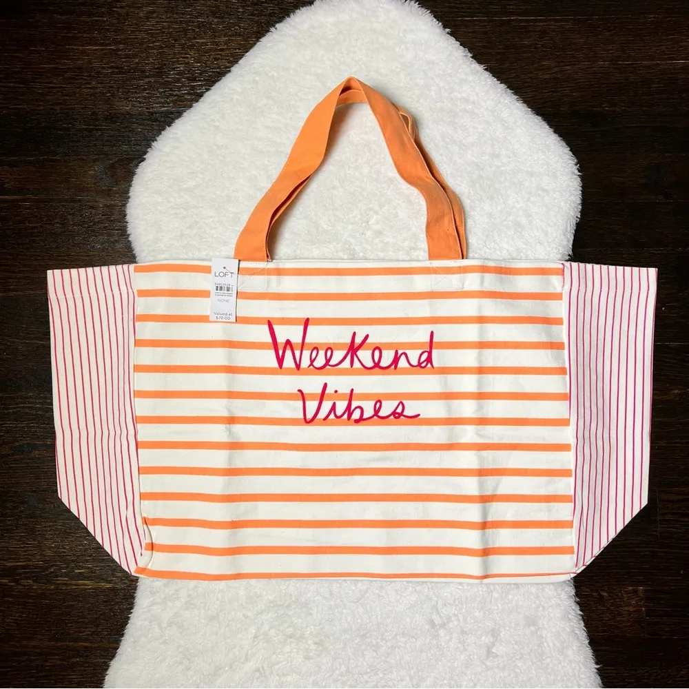 NWT LOFT Large “Weekend Vibes” Striped Tote Bag - Image 2