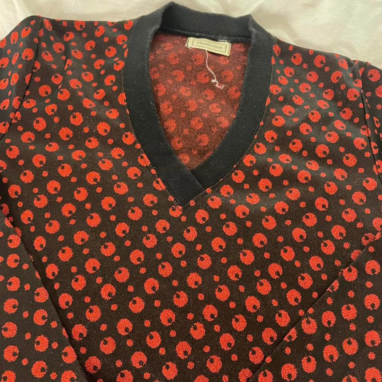 black and red hysteric print v neck long sleeves Size XS - Image 3