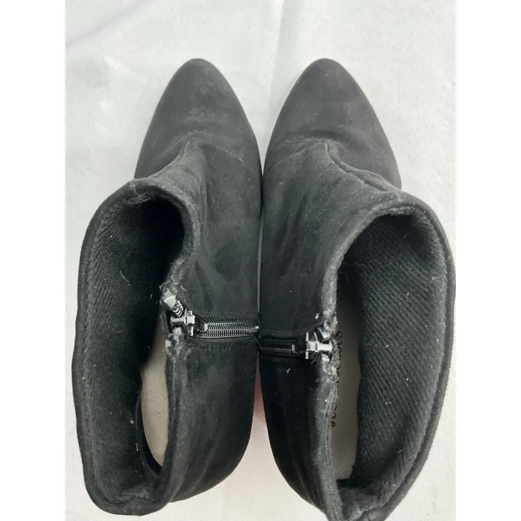 Womans Just Fabulous Booties 8 Side Zip Flower Detail Block Heel Pointed Toe - Image 6