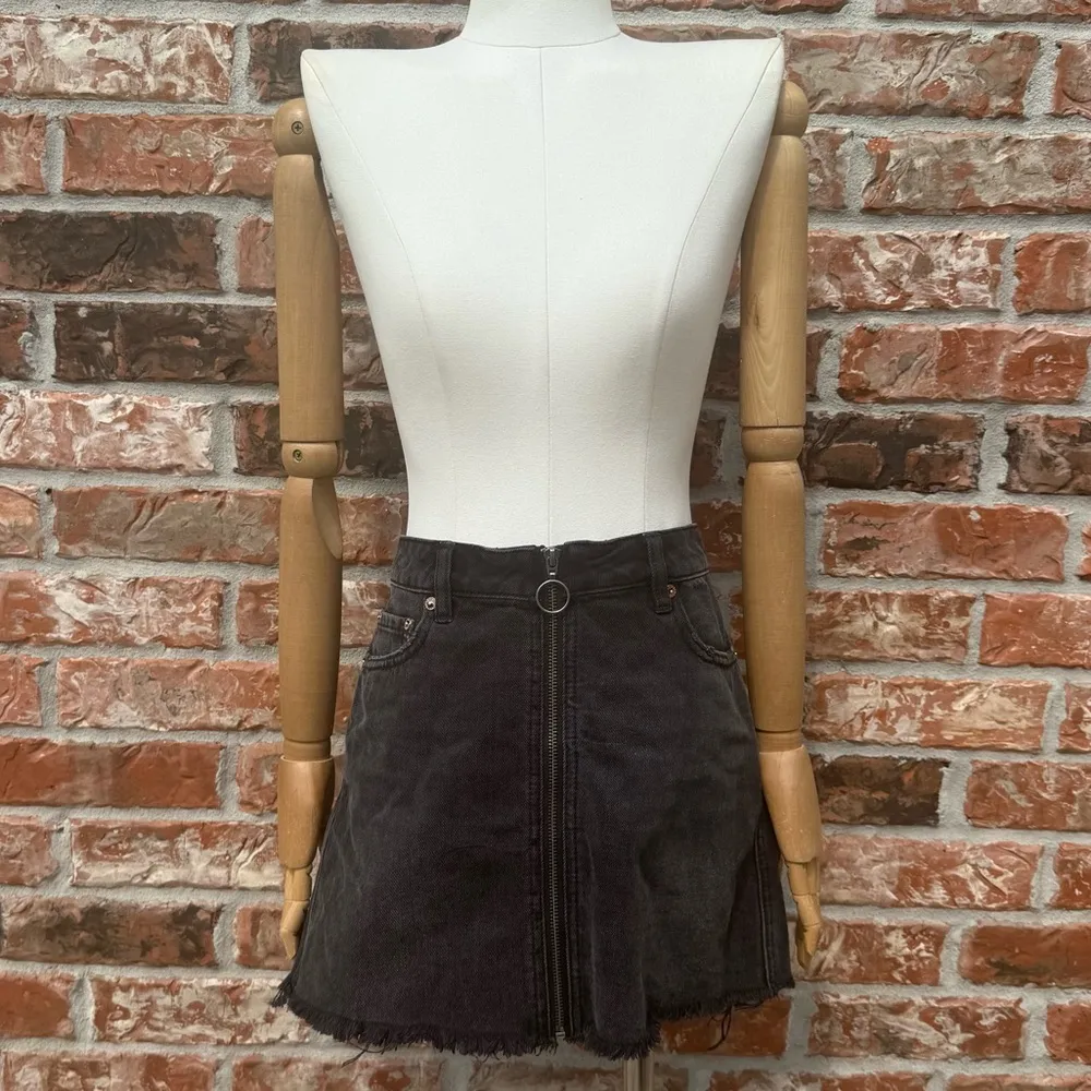 Free People We The Free Black Distressed Denim Skirt with Zipper / 26/4 / EUC - Image 6