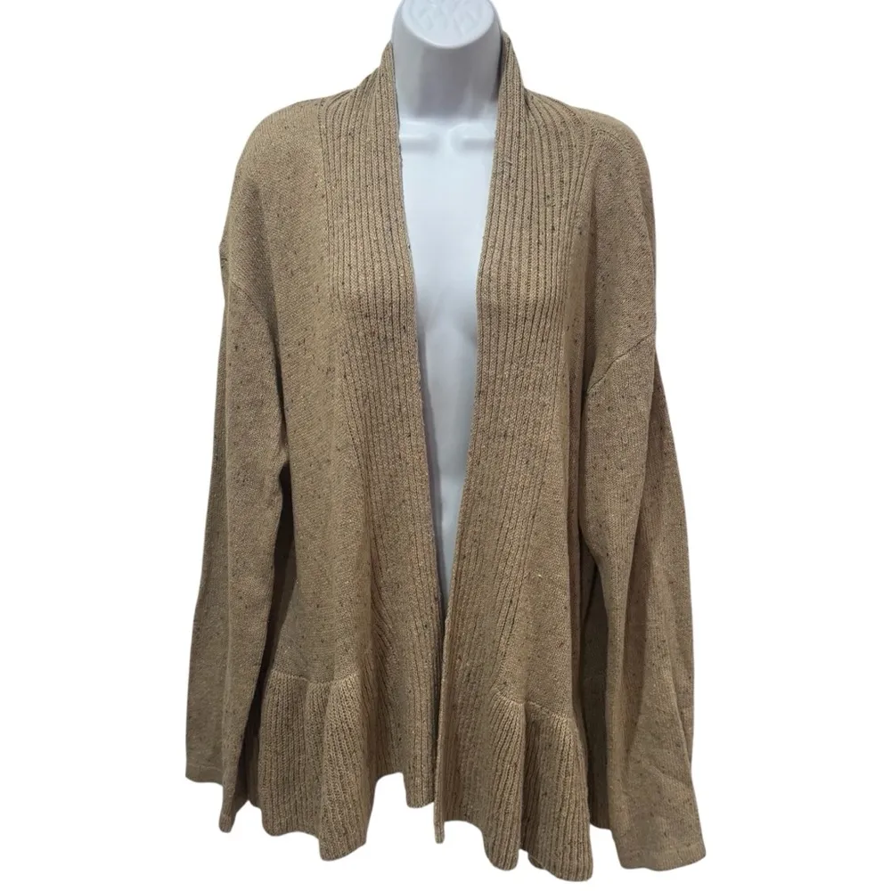 easel NEW‎  Tan Multicolor Micro Dot Ruffle Cardigan Holiday Wool Blend Cozy L - Image 2