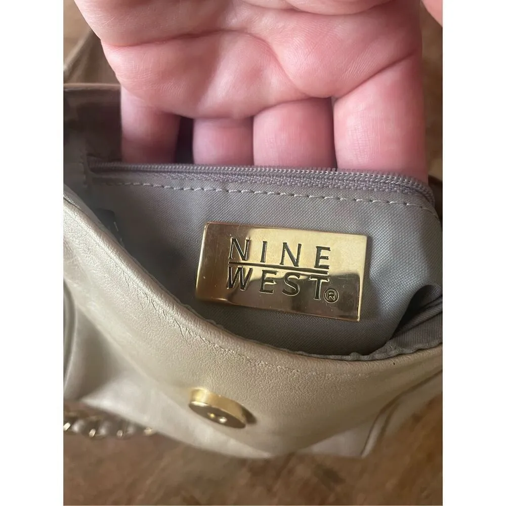 Nine West  Genuine Leather Cream Gold  Crossbody Bag - Image 6