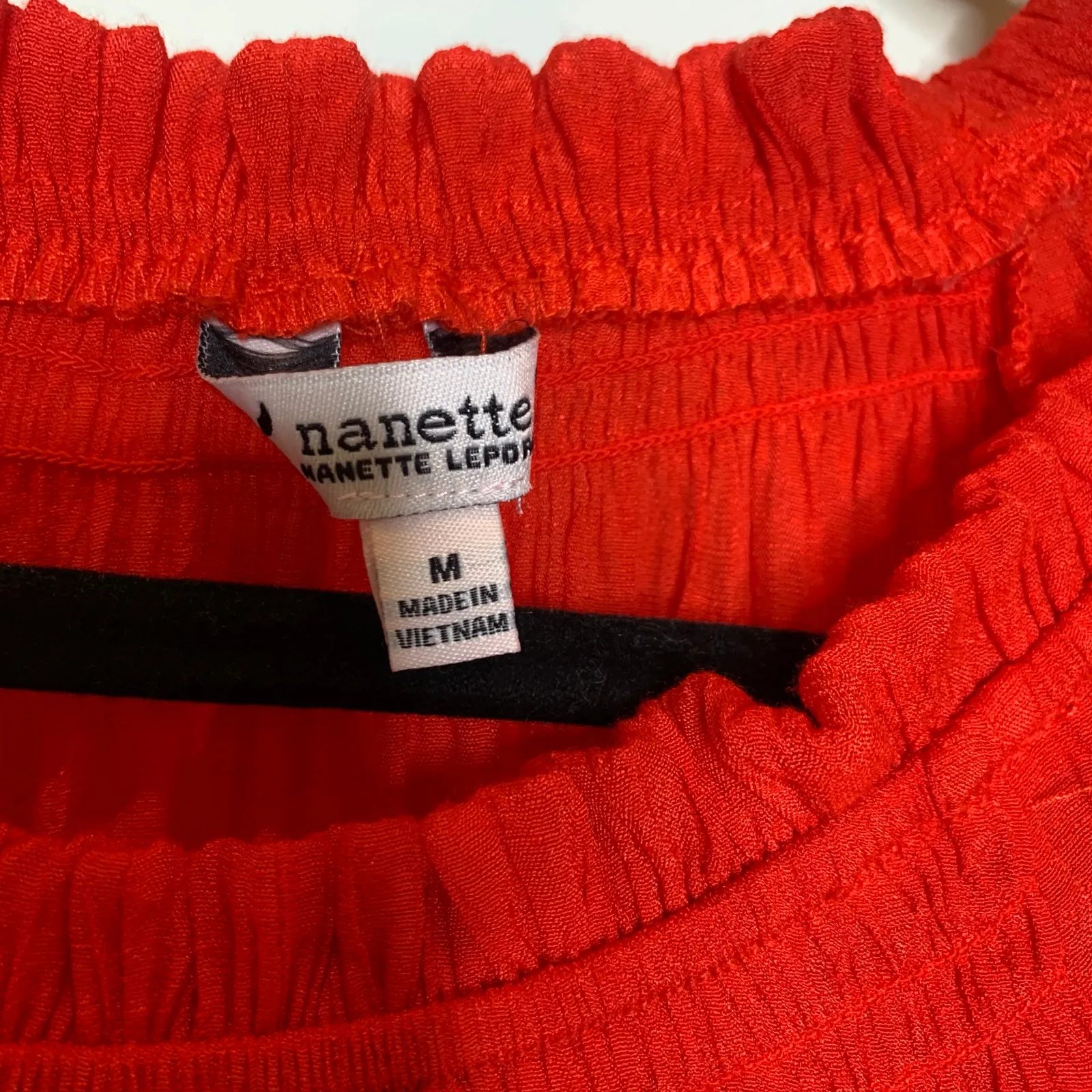 Nanette Lepore Red Crinkle Cotton Off Shoulder Elastic Top Sz Medium - Image 8