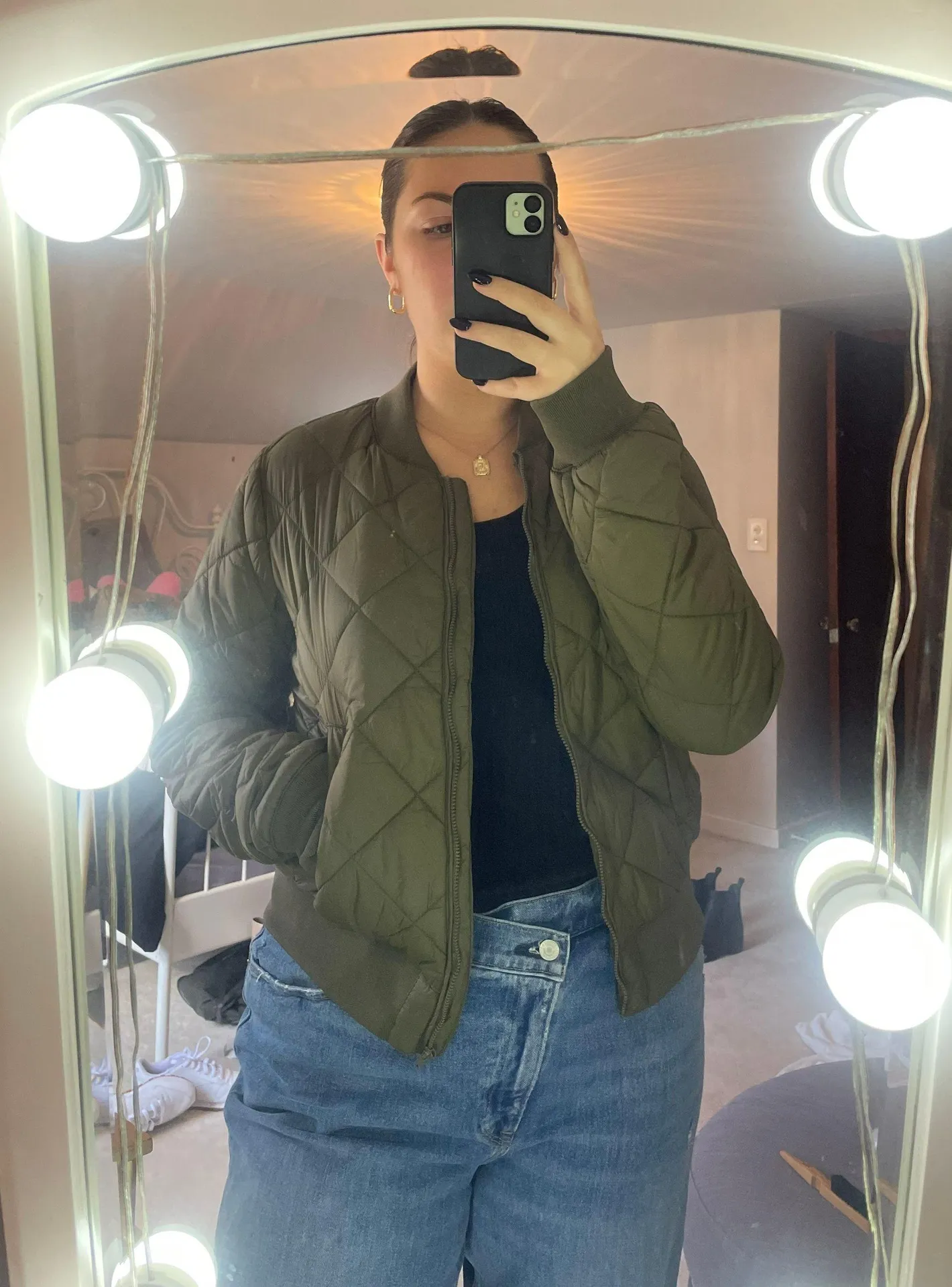 Olive Green Bomber Jacket - Image 2