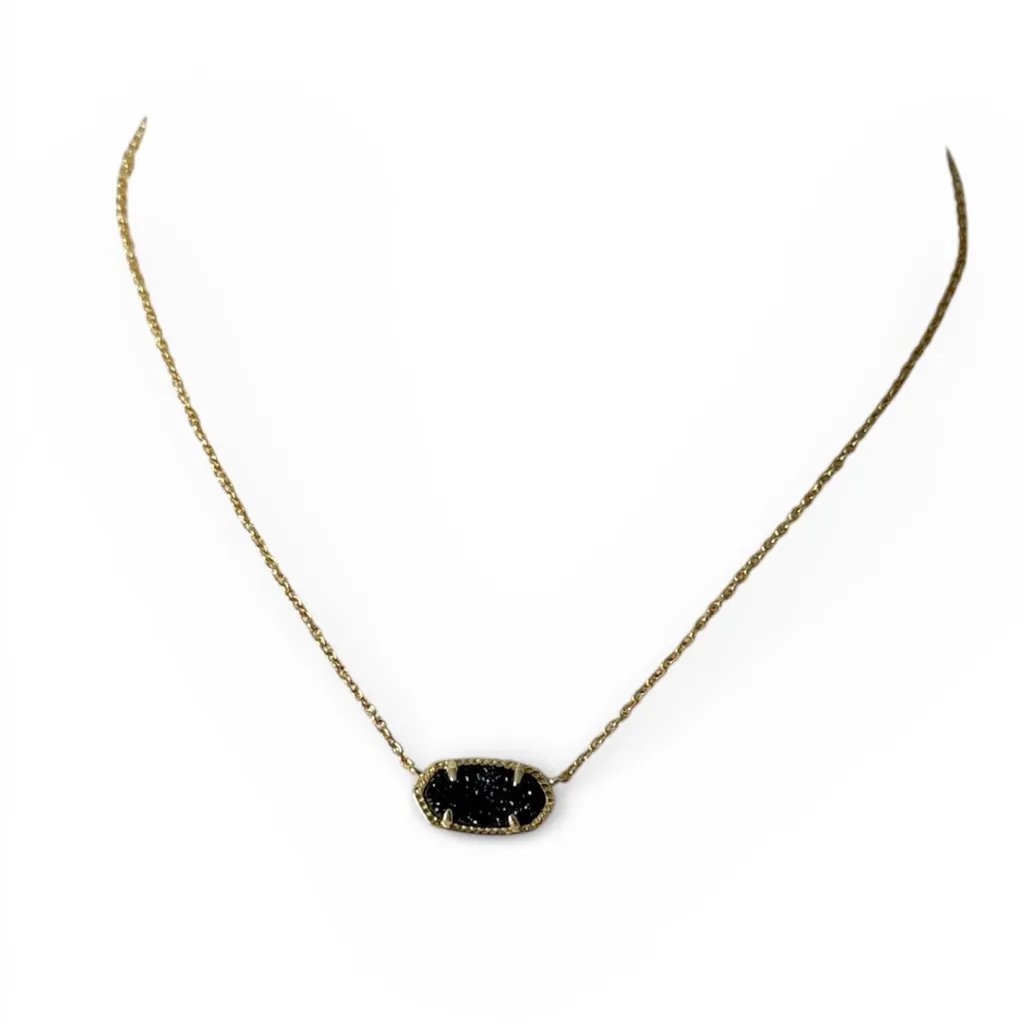 Kendra Scott Elisa Short Pendant in Gold Black Drusy New - Image 9