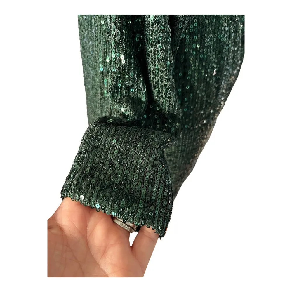 CAROLINE CONSTAS Julia Mini Dress Bow Detail Sequined Tulle Cocktail Party Large - Image 7