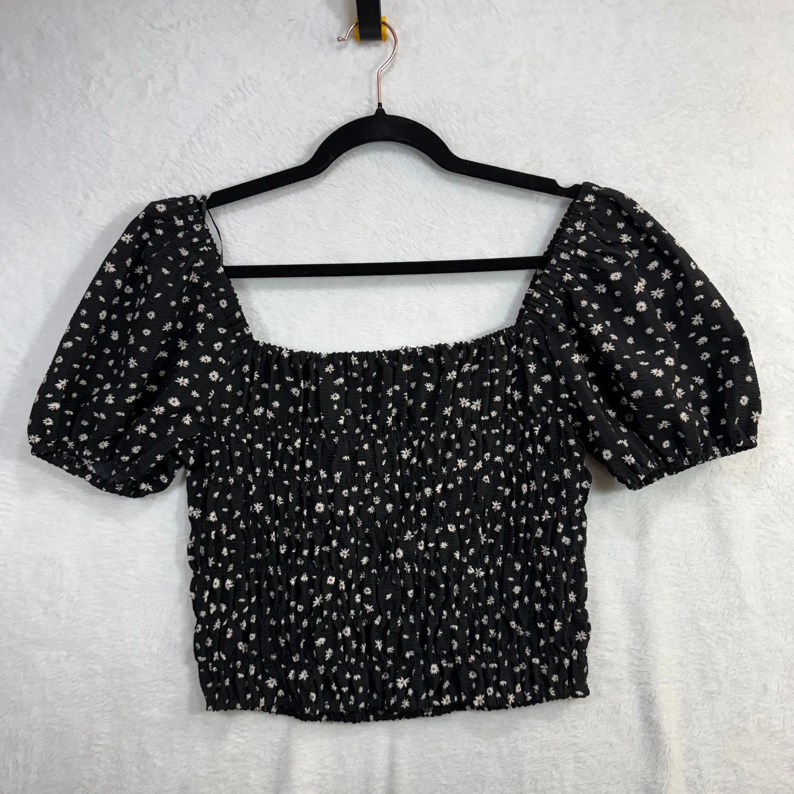 Elodie L Top Black Floral Smocked Puff Sleeve Cottage Coquette Summer Whimsigoth - Image 3
